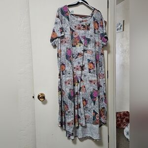 LuLaRoe High-Low Floral Dress in Gray, Pink, Orange, Purple, Green